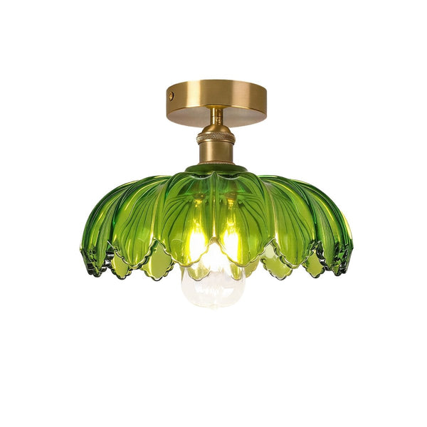 Thehouselights-1-Light Lotus Dome Semi Flush Mount Glass Ceiling-Ceiling Light-White-