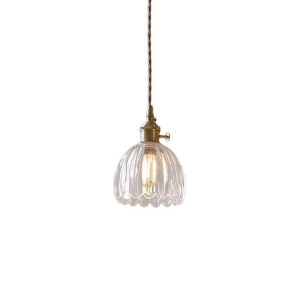 Thehouselights - 1 - Light Vertical Stripes Dome Glass Pendant Light - Pendant - Clear - 