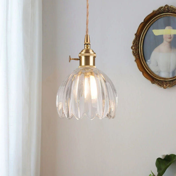 Thehouselights - 1 - Light Vertical Stripes Dome Glass Pendant Light - Pendant - Clear - 