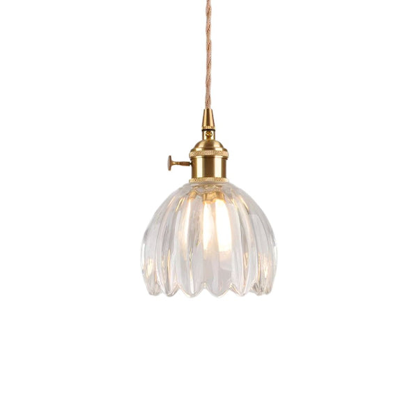 Thehouselights - 1 - Light Vertical Stripes Dome Glass Pendant Light - Pendant - Clear - 