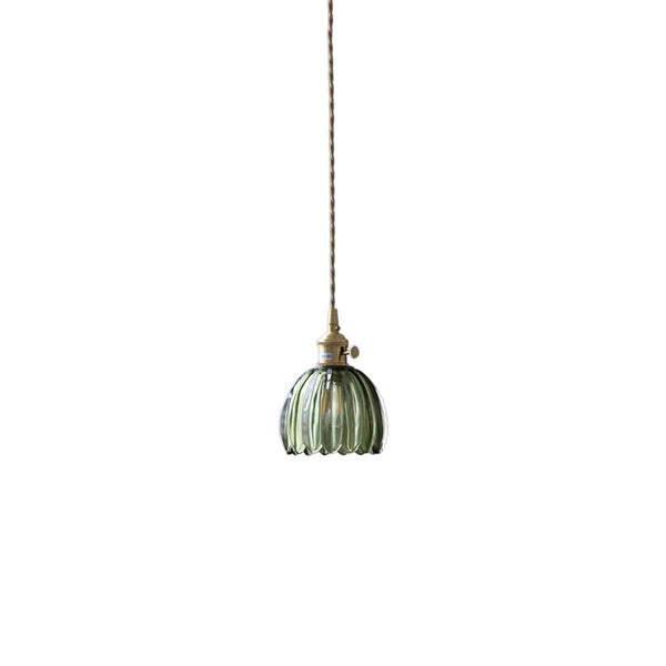 Thehouselights - 1 - Light Vertical Stripes Dome Glass Pendant Light - Pendant - Green - 