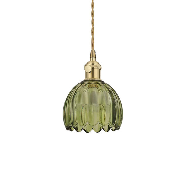 Thehouselights - 1 - Light Vertical Stripes Dome Glass Pendant Light - Pendant - Green - 