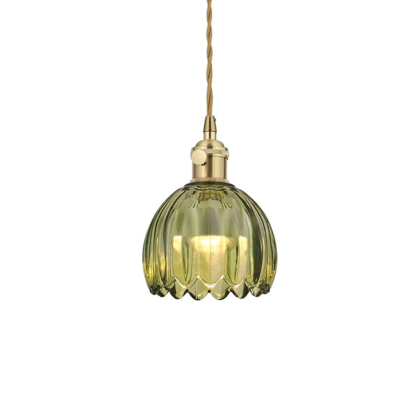 Thehouselights - 1 - Light Vertical Stripes Dome Glass Pendant Light - Pendant - Green - 