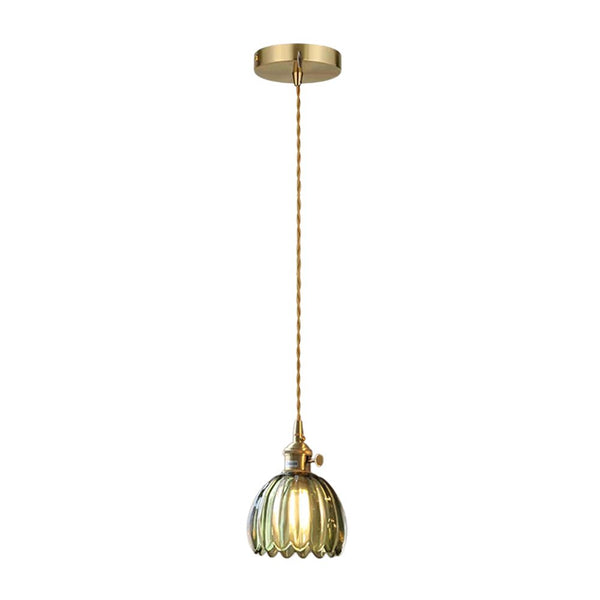 Thehouselights - 1 - Light Vertical Stripes Dome Glass Pendant Light - Pendant - Green - 