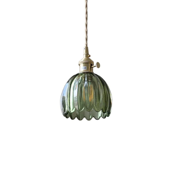 Thehouselights - 1 - Light Vertical Stripes Dome Glass Pendant Light - Pendant - Green - 