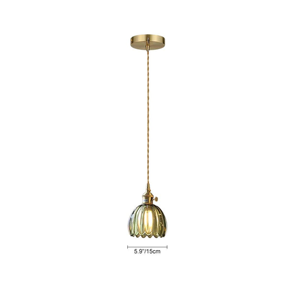 Thehouselights - 1 - Light Vertical Stripes Dome Glass Pendant Light - Pendant - Green - 