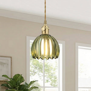 Thehouselights - 1 - Light Vertical Stripes Dome Glass Pendant Light - Pendant - Green - 