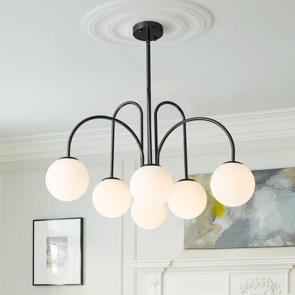 Thehouselights-10-Light Bubble Opal Glass Globe Chandelier-Chandelier-Black-6-Light