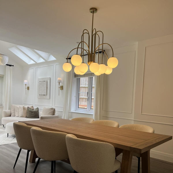Thehouselights - 10 - Light Bubble Opal Glass Globe Chandelier - Chandelier - Brass - 10 - Light