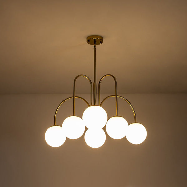 Thehouselights-10-Light Bubble Opal Glass Globe Chandelier-Chandelier-Brass-6-Light