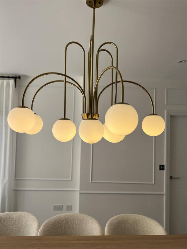 Thehouselights - 10 - Light Bubble Opal Glass Globe Chandelier - Chandelier - Brass - 6 - Light