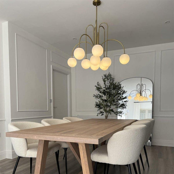 Thehouselights - 10 - Light Bubble Opal Glass Globe Chandelier - Chandelier - Brass - 6 - Light