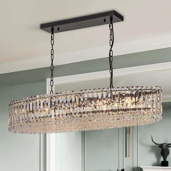 Thehouselights - 10 - Light Crystal Oval Island Chandelier - Chandelier - Black - 