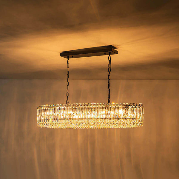 Thehouselights - 10 - Light Crystal Oval Island Chandelier - Chandelier - Black - 