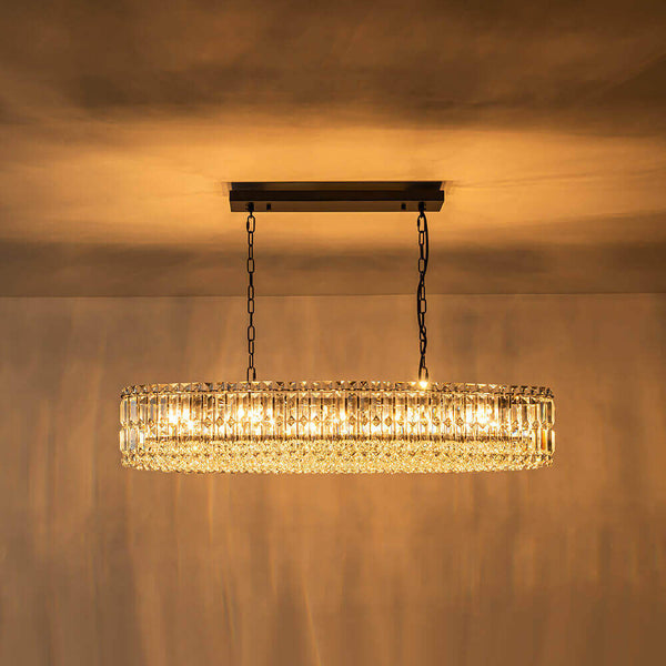 Thehouselights - 10 - Light Crystal Oval Island Chandelier - Chandelier - Black - 
