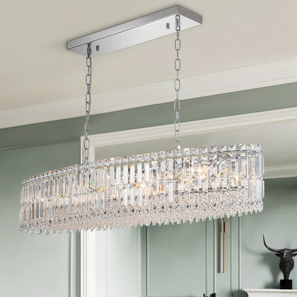 Thehouselights - 10 - Light Crystal Oval Island Chandelier - Chandelier - Chrome - 