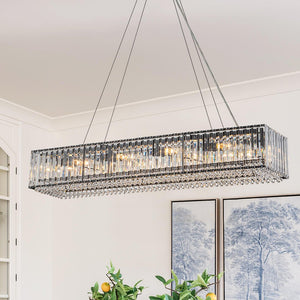 Thehouselights - 10 - Light Crystal Rectangle Island Chandelier - Chandelier - Black - 