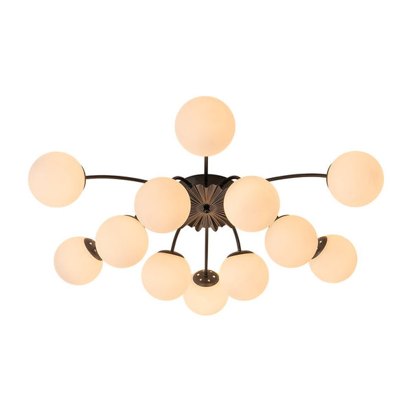 Thehouselights - 12 - Light Black Opal Glass Sputnik Semi Flush Chandelier - Chandelier - Black - 
