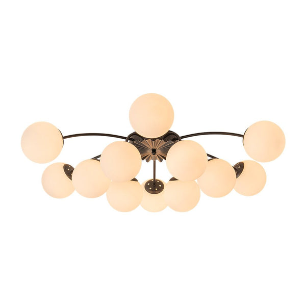 Thehouselights - 12 - Light Black Opal Glass Sputnik Semi Flush Chandelier - Chandelier - Black - 