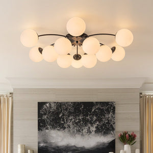 Thehouselights - 12 - Light Black Opal Glass Sputnik Semi Flush Chandelier - Chandelier - Black - 