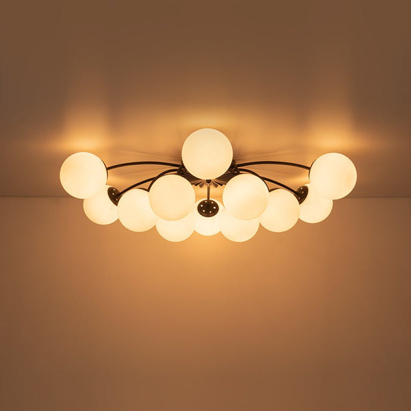 Thehouselights - 12 - Light Black Opal Glass Sputnik Semi Flush Chandelier - Chandelier - Black - 