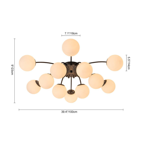 Thehouselights - 12 - Light Black Opal Glass Sputnik Semi Flush Chandelier - Chandelier - Black - 
