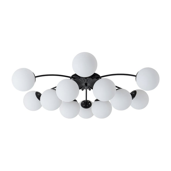 Thehouselights - 12 - Light Black Opal Glass Sputnik Semi Flush Chandelier - Chandelier - Black - 