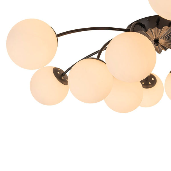 Thehouselights - 12 - Light Black Opal Glass Sputnik Semi Flush Chandelier - Chandelier - Black - 