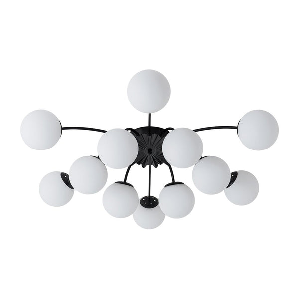Thehouselights - 12 - Light Black Opal Glass Sputnik Semi Flush Chandelier - Chandelier - Black - 