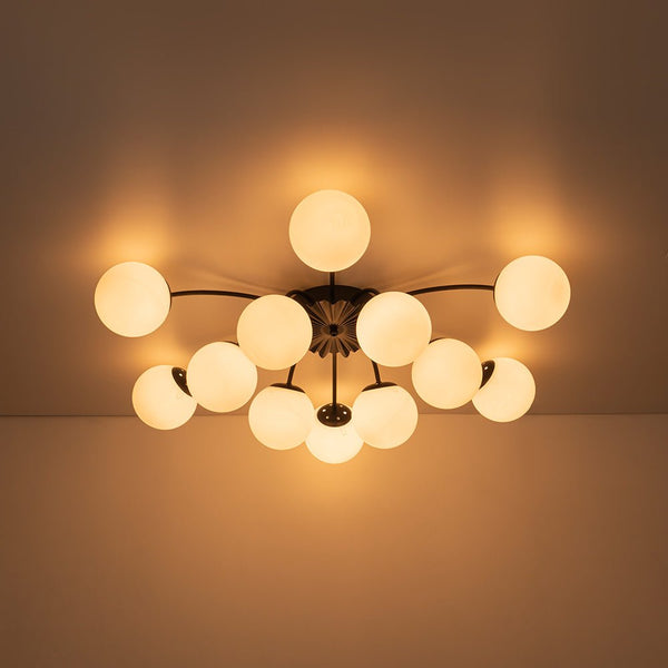 Thehouselights - 12 - Light Black Opal Glass Sputnik Semi Flush Chandelier - Chandelier - Black - 
