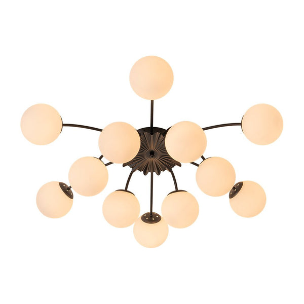 Thehouselights - 12 - Light Black Opal Glass Sputnik Semi Flush Chandelier - Chandelier - Black - 