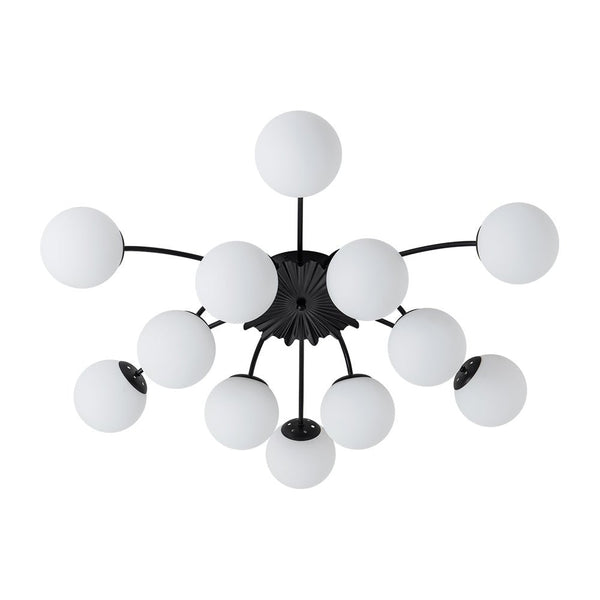 Thehouselights - 12 - Light Black Opal Glass Sputnik Semi Flush Chandelier - Chandelier - Black - 