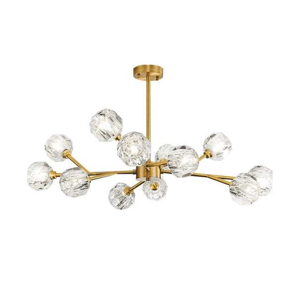 Thehouselights - 12 - Light Branching Sputnik Crystal Glass Chandelier - Chandelier - Brass - 