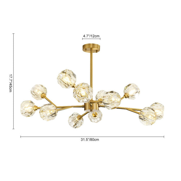 Thehouselights - 12 - Light Branching Sputnik Crystal Glass Chandelier - Chandelier - Brass - 