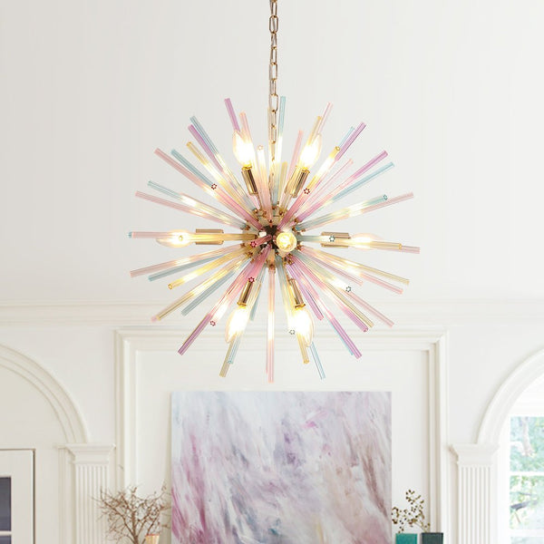 Thehouselights-12-Light Dimmable Rainbow Starburst Sputnik Chandelier-Chandelier-Rainbow Brass-