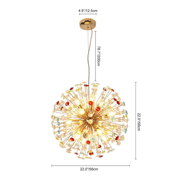 Thehouselights-12-Light Joyful Rainbow Starburst Sputnik Chandelier-Chandelier-Rainbow Brass-
