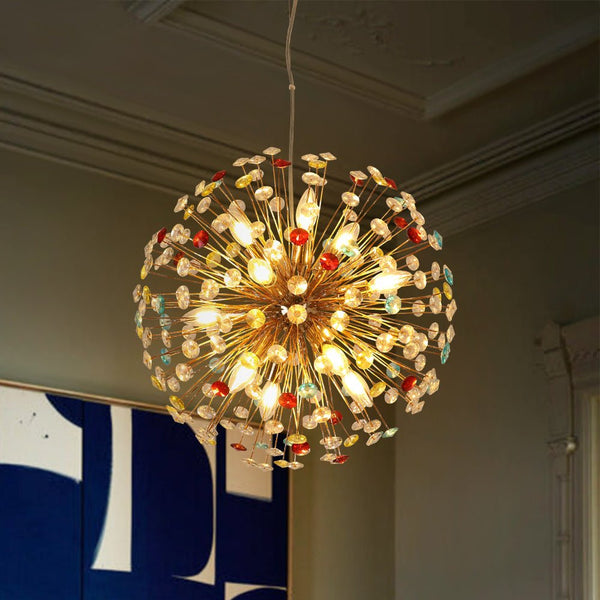 Thehouselights-12-Light Joyful Rainbow Starburst Sputnik Chandelier-Chandelier-Rainbow Brass-