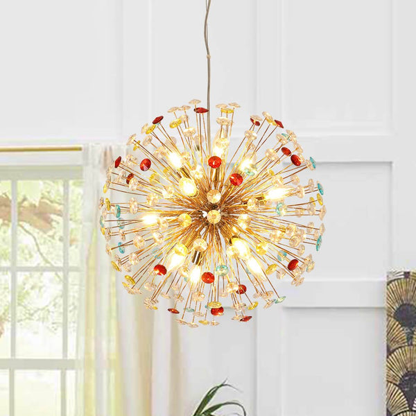 Thehouselights-12-Light Joyful Rainbow Starburst Sputnik Chandelier-Chandelier-Rainbow Brass-