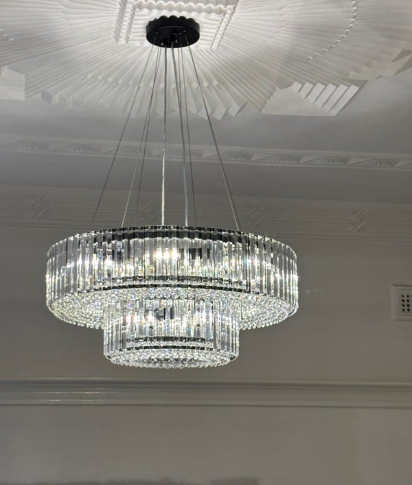 Thehouselights - 12 - Light Modern 2 - Tier Crystal Chandelier - Chandelier - Black - 