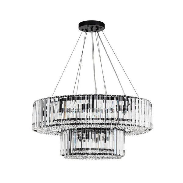 Thehouselights-12-Light Modern 2-Tier Crystal Chandelier-Chandelier-Black-