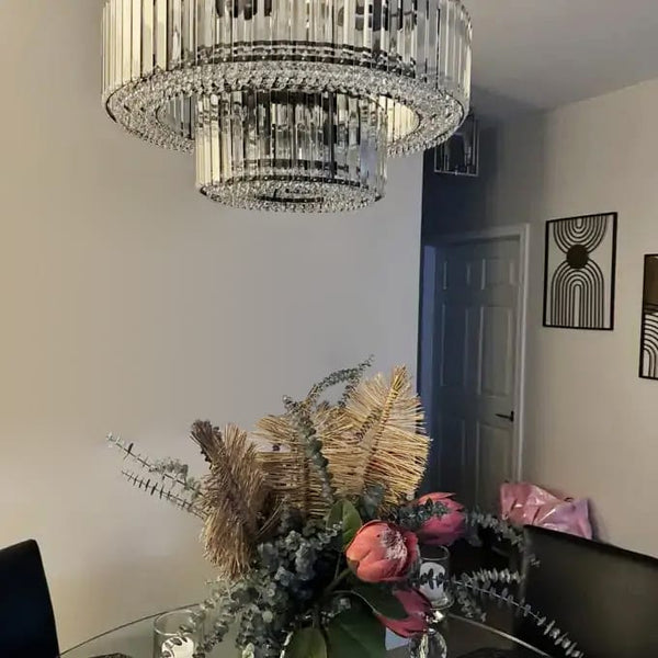 Thehouselights - 12 - Light Modern 2 - Tier Crystal Chandelier - Chandelier - Black - 