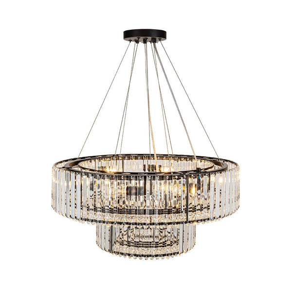 Thehouselights-12-Light Modern 2-Tier Crystal Chandelier-Chandelier-Black-