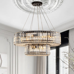 Thehouselights-12-Light Modern 2-Tier Crystal Chandelier-Chandelier-Black-