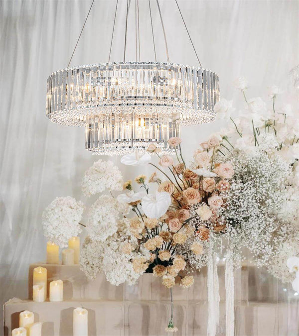 Thehouselights - 12 - Light Modern 2 - Tier Crystal Chandelier - Chandelier - Chrome - 