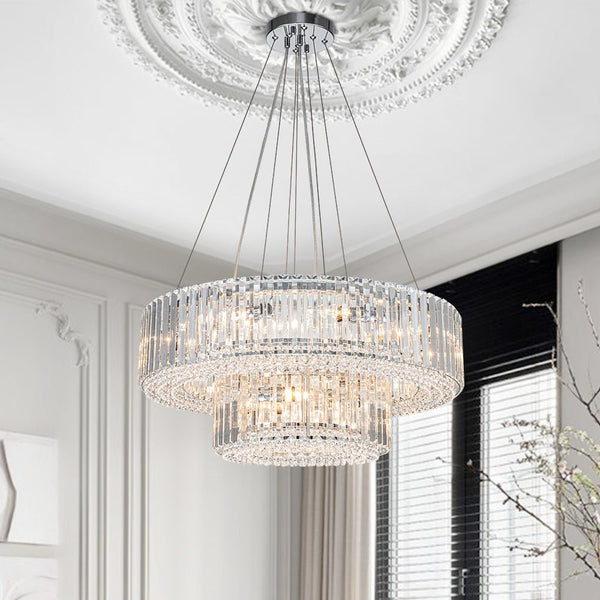 Thehouselights-12-Light Modern 2-Tier Crystal Chandelier-Chandelier-Chrome-