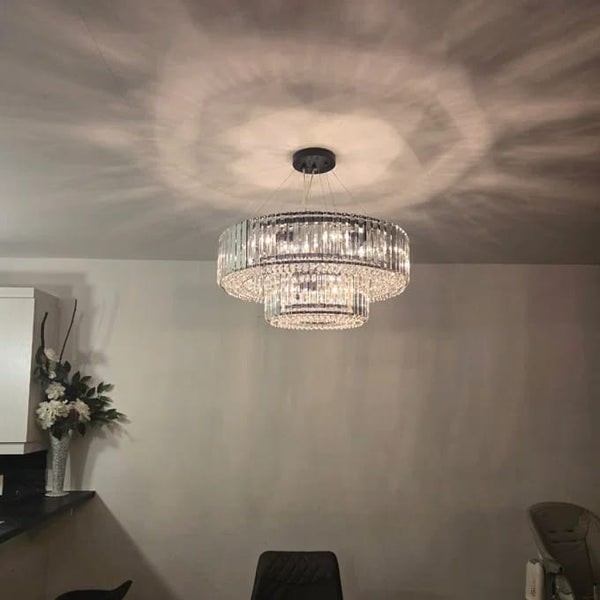 Thehouselights - 12 - Light Modern 2 - Tier Crystal Chandelier - Chandelier - Chrome - 