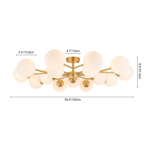 Thehouselights - 15 - Light Opal Glass Branching Sputnik Semi Flush Chandelier - Chandelier - 15 - Light - 