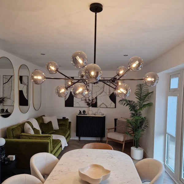 Thehouselights - 15 - Light Sputnik Modern Sphere Chandelier - Chandelier - Black - 