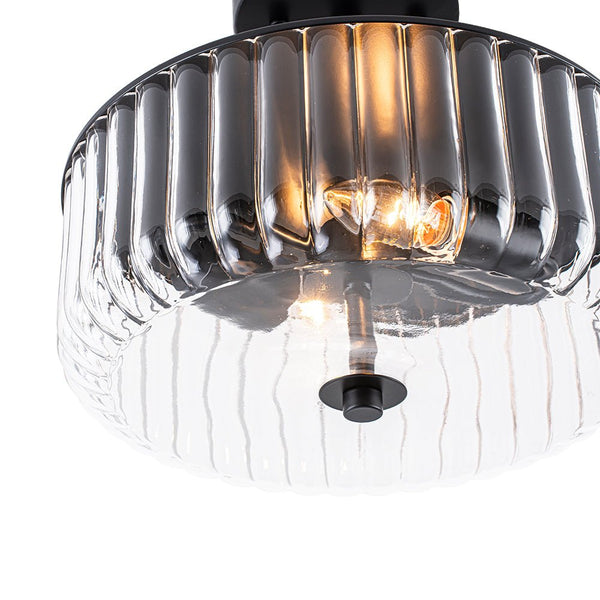 Thehouselights-2-Light Black Ribbed Glass Semi Flush Mount-Ceiling Light-2-Light-