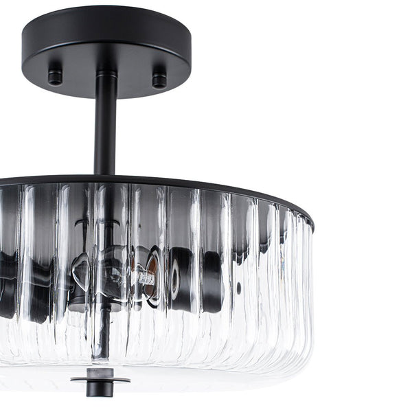 Thehouselights-2-Light Black Ribbed Glass Semi Flush Mount-Ceiling Light-2-Light-